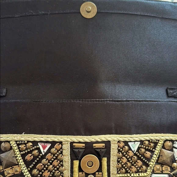 CLUTCH Black and Gold Embellished Clutch with or without chain. - Picture 5 of 6